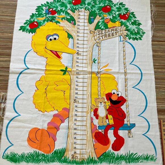 Sesame Street Growth Chart Fabric Panel Big Bird & Elmo Vintage CTW Spectrix - Picture 1 of 4